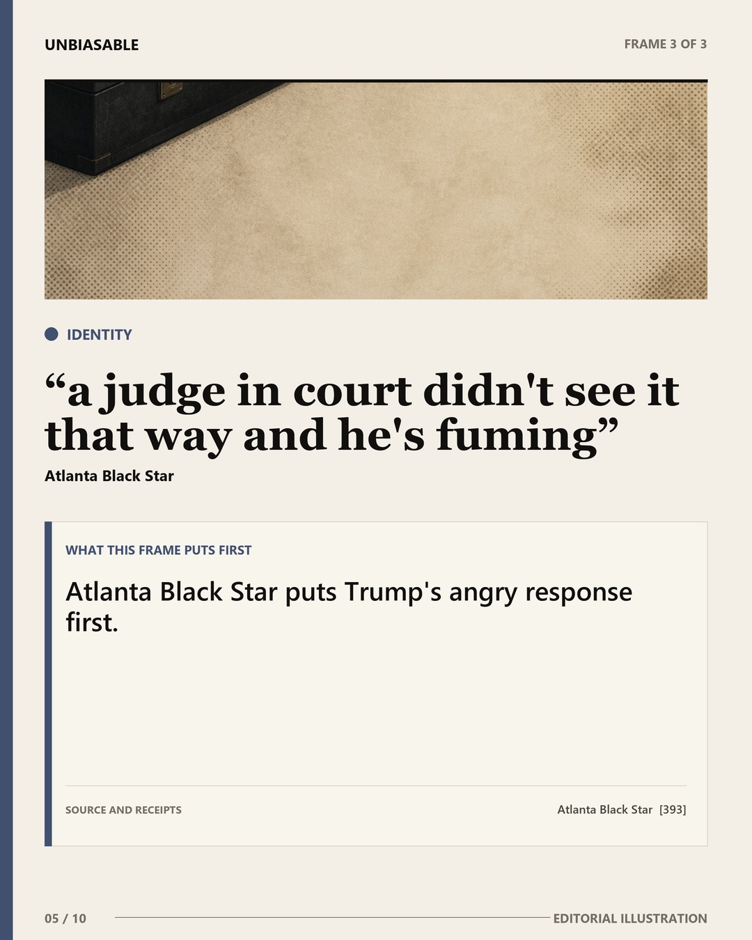 Identity frame: a judge in court didn't see it that way and he's fuming Atlanta Black Star puts Trump's angry response first.
