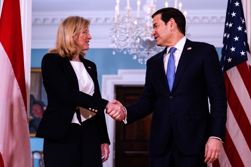 Secretary of State Marco Rubio arrives with Austrian Foreign Minister Beate Meinl-Reisinger, to the Treaty Room at the State Department, Tuesday, Aug. 11, 2026, in Washington. (AP Photo/Tierney L…